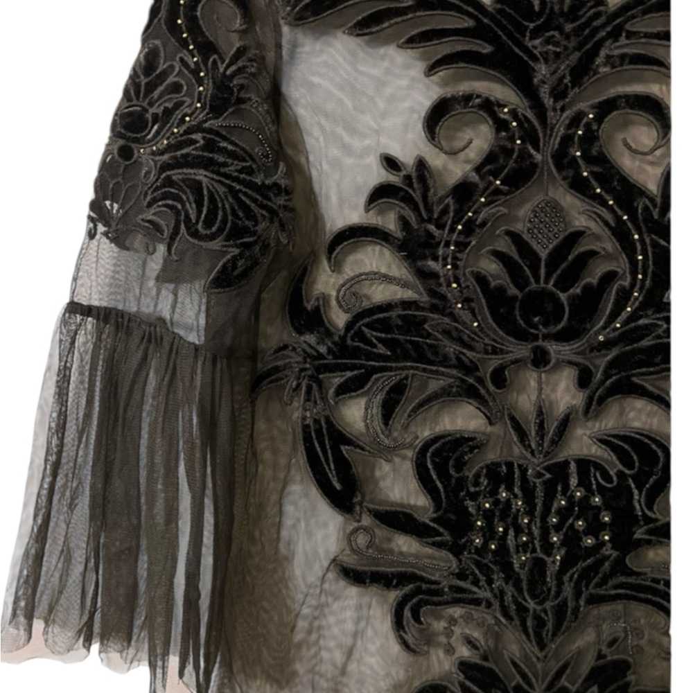 INC Black Mesh Velvet Appliqué See Through Top Blouse. Petite,Vintage,Y2K, Goth - Picture 9 of 15